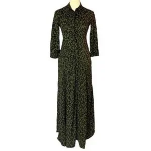 Zara Dresses Zara Green Leopard Print Button Down Collared